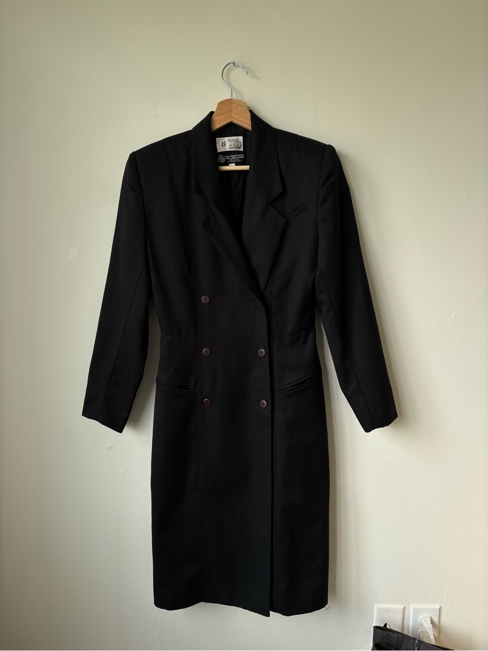 Classic Black Long Sleeve Double-Breasted Dress